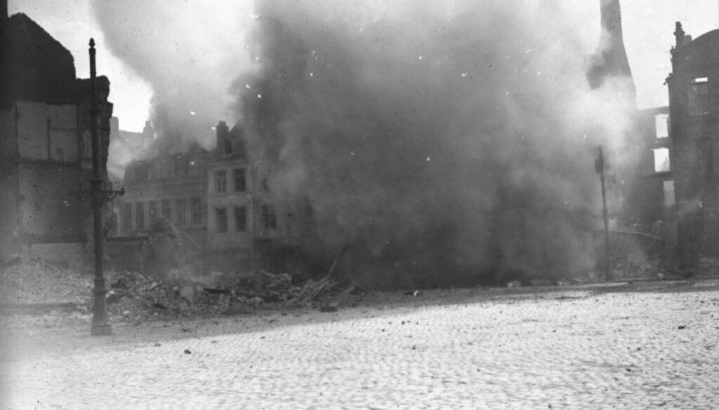 224_An explosion taking place in a house in Cambrai. Advance East of Arras. October, 1918